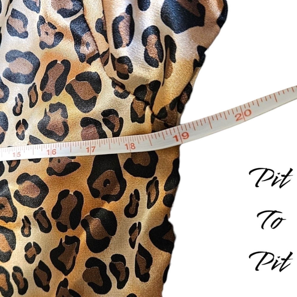 Wmns Satin Leopard Print Pajama Set Sz S Cheetah Shorts & Long Sleeve Button Up - Picture 10 of 13
